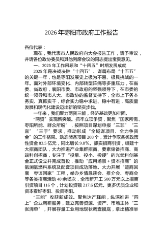 2026年枣阳市政府工作报告