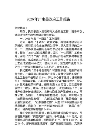 2026年广南县政府工作报告