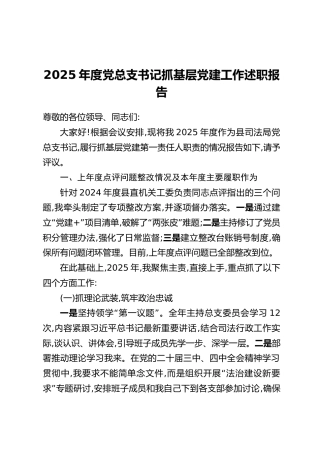 2025年度党总支书记抓基层党建工作述职报告