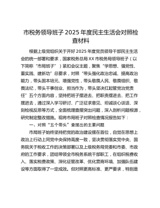 市税务领导班子2025年度民主生活会对照检查材料（五个带头）
