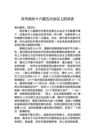 在市政协十六届五次会议上的讲话