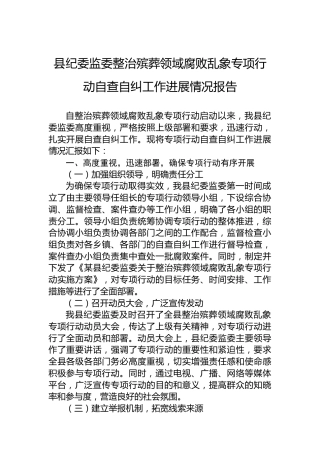 县纪委监委整治殡葬领域腐败乱象专项行动自查自纠工作进展情况报告