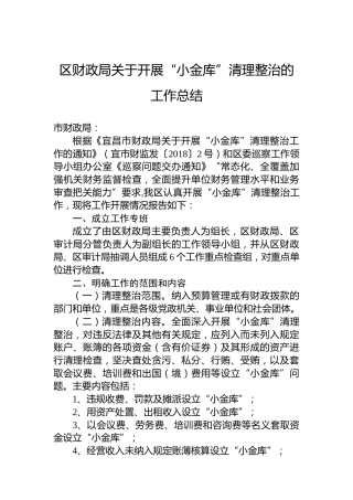 区财政局关于开展“小金库”清理整治的工作总结