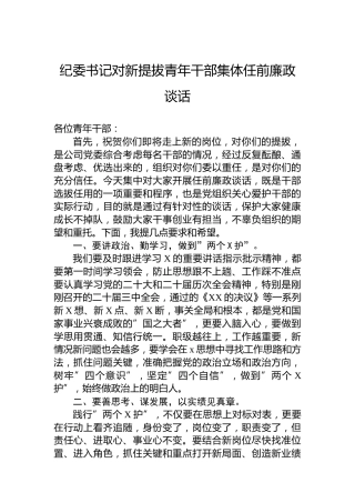 纪委书记对新提拔青年干部集体任前廉政谈话