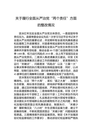 关于履行全面从严治党“两个责任”方面的整改情况