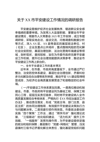 关于XX市平安建设工作情况的调研报告