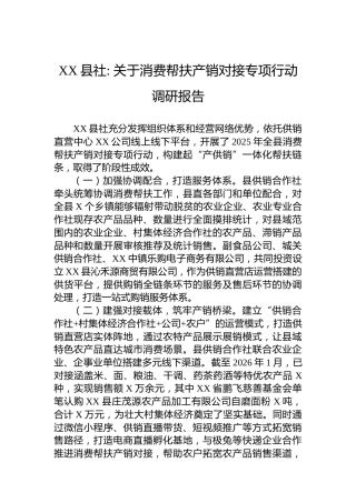 XX县社关于消费帮扶产销对接专项行动调研报告