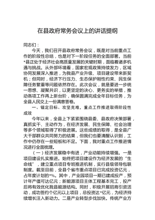 在县政府常务会议上的讲话提纲
