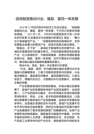 因地制宜推动兴业、强县、富民一体发展
