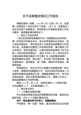 关于巡察整改情况工作报告