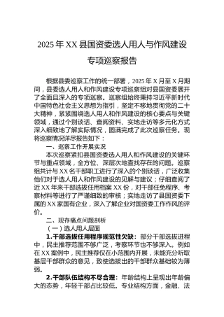 2025年XX县国资委选人用人与作风建设专项巡察报告