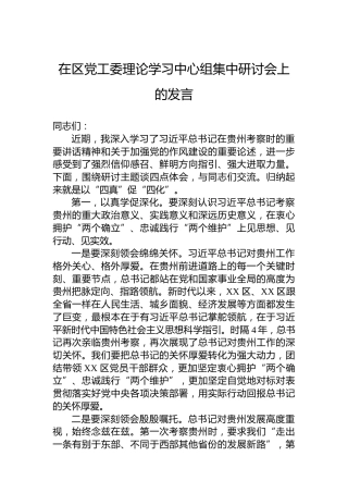 在区党工委理论学习中心组集中研讨会上的发言