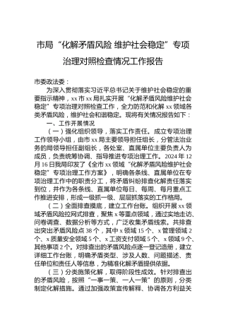 市局“化解矛盾风险维护社会稳定”专项治理对照检查情况工作报告