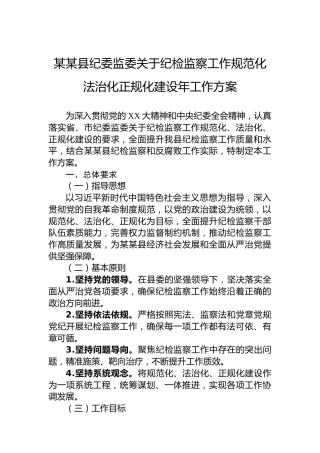 某某县纪委监委关于纪检监察工作规范化法治化正规化建设年工作方案
