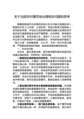 关于当前农村撂荒地治理相关问题的思考