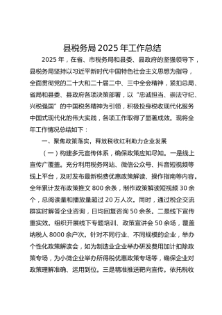 县税务局2025年工作总结