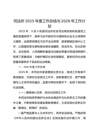 司法所2025年度工作总结与2026年工作计划