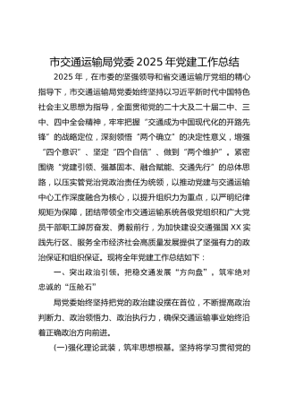 市交通运输局党委2025年党建工作总结
