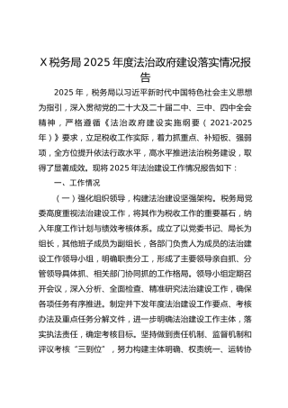 x税务局2025年度法治政府建设落实情况报告