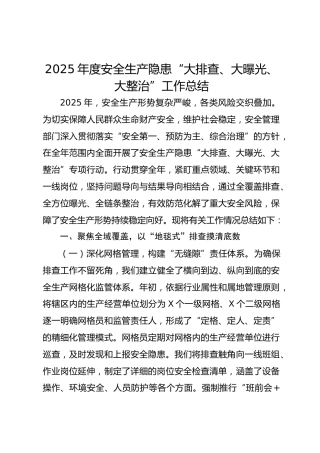 2025年度安全生产隐患“大排查、大曝光、大整治”工作总结