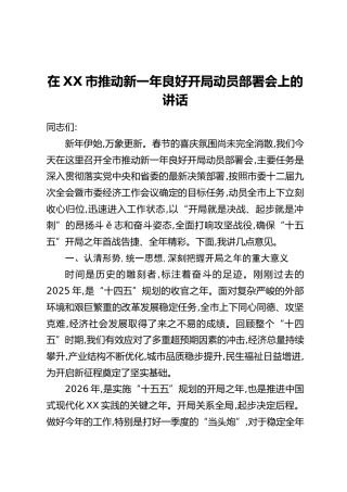 在XX市推动新一年良好开局动员部署会上的讲话