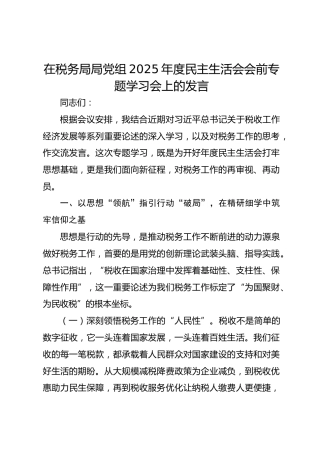 在税务局局党组2025年度民主生活会会前专题学习会上的发言
