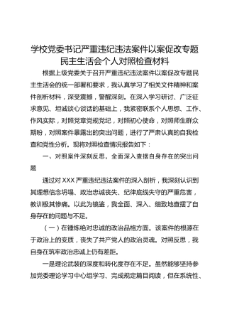 学校党委书记严重违纪违法案件以案促改专题民主生活会个人对照检查材料