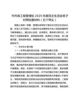 市市政工程管理处2025年度民主生活会班子对照检查材料（五个带头）