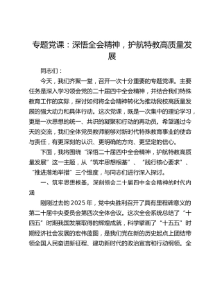 专题党课：深悟全会精神，护航特教高质量发展