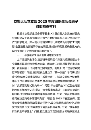 交警大队党支部2025年度组织生活会班子对照检查材料