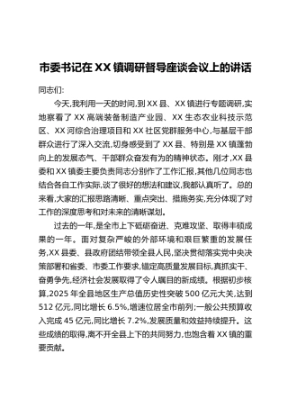 市委书记在XX镇调研督导座谈会议上的讲话