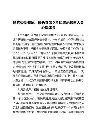 镇党委副书记、镇长参加XX区警示教育大会心得体会
