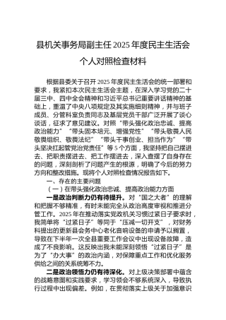 县机关事务局副主任2025年度民主生活会个人对照检查材料