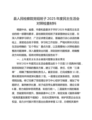县人民检察院党组班子2025年度民主生活会对照检查材料