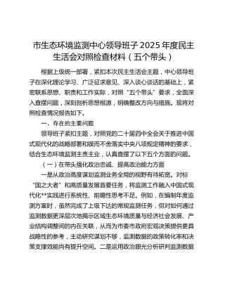 市生态环境监测中心领导班子2025年度民主生活会对照检查材料（五个带头）