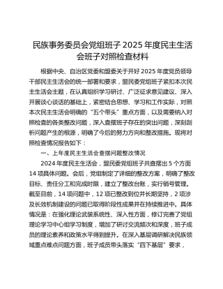 民族事务委员会党组班子2025年度民主生活会班子对照检查材料
