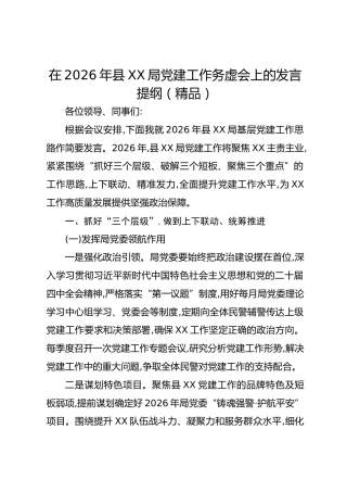 在2026年县XX局党建工作务虚会上的发言提纲