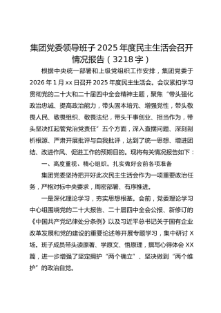 国企领导班子2025年度民主生活会召开情况报告