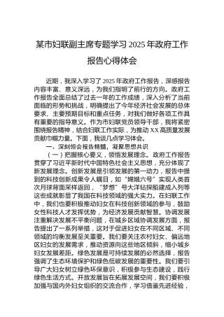 某市妇联副主席专题学习2025年政府工作报告心得体会