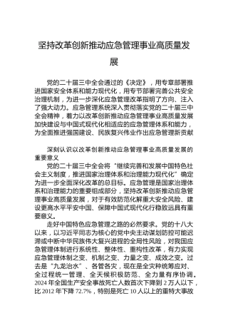 坚持改革创新推动应急管理事业高质量发展