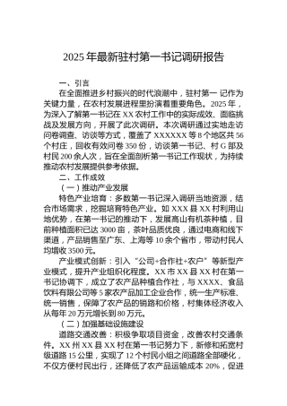 2025年最新驻村第一书记调研报告