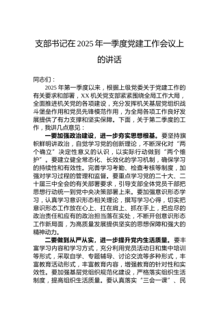 支部书记在2025年一季度党建工作会议上的讲话