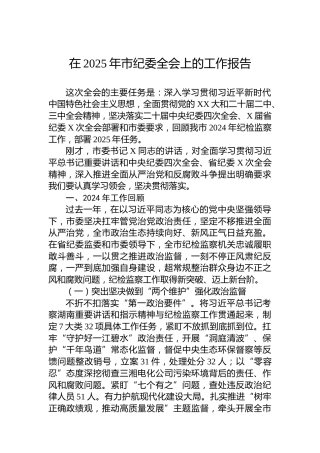 在2025年市纪委全会上的工作报告