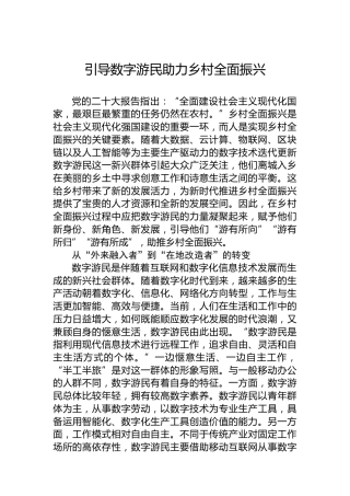 引导数字游民助力乡村全面振兴