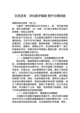 交流发言：深化数字赋能提升治理效能