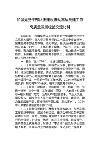 加强党务干部队伍建设推动基层党建工作高质量发展经验交流材料