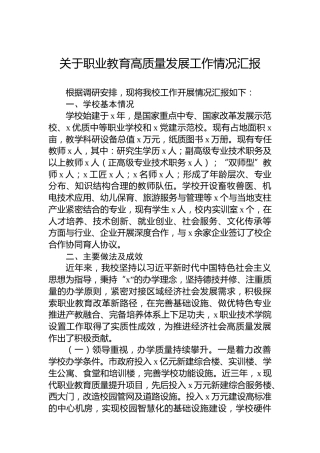 关于职业教育高质量发展工作情况汇报