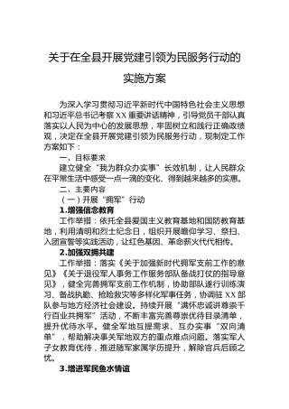关于在全县开展党建引领为民服务行动的实施方案