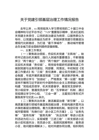 关于党建引领基层治理工作情况报告