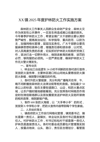 XX镇2025年度护林防火工作实施方案